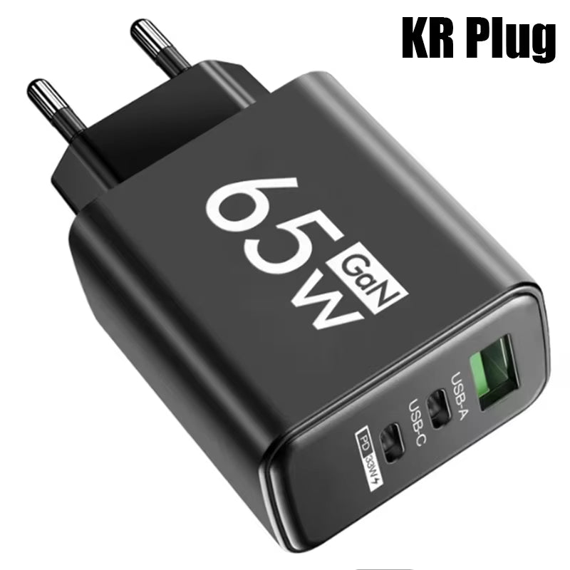 65W Gan Fast Charging Charger USB PD Type-C Multi-Port Mobile Phone Adapter for Iphone 15 Pro Max Samsung Xiaomi Huawei