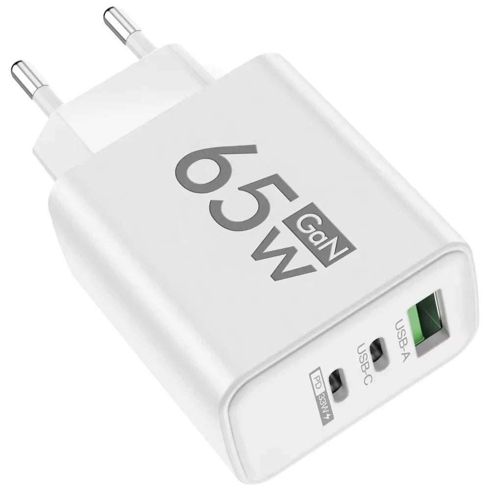 65W Gan Fast Charging Charger USB PD Type-C Multi-Port Mobile Phone Adapter for Iphone 15 Pro Max Samsung Xiaomi Huawei