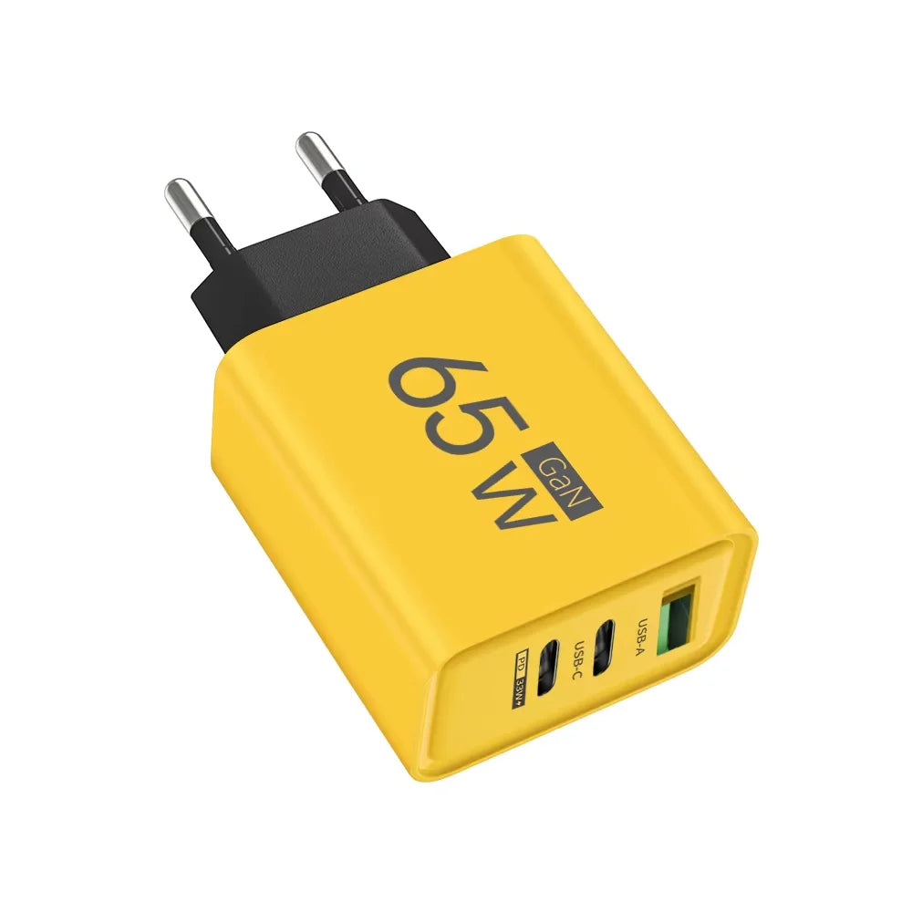 65W Gan Fast Charging Charger USB PD Type-C Multi-Port Mobile Phone Adapter for Iphone 15 Pro Max Samsung Xiaomi Huawei