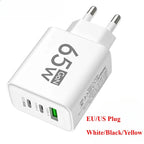 65W Gan Fast Charging Charger USB PD Type-C Multi-Port Mobile Phone Adapter for Iphone 15 Pro Max Samsung Xiaomi Huawei